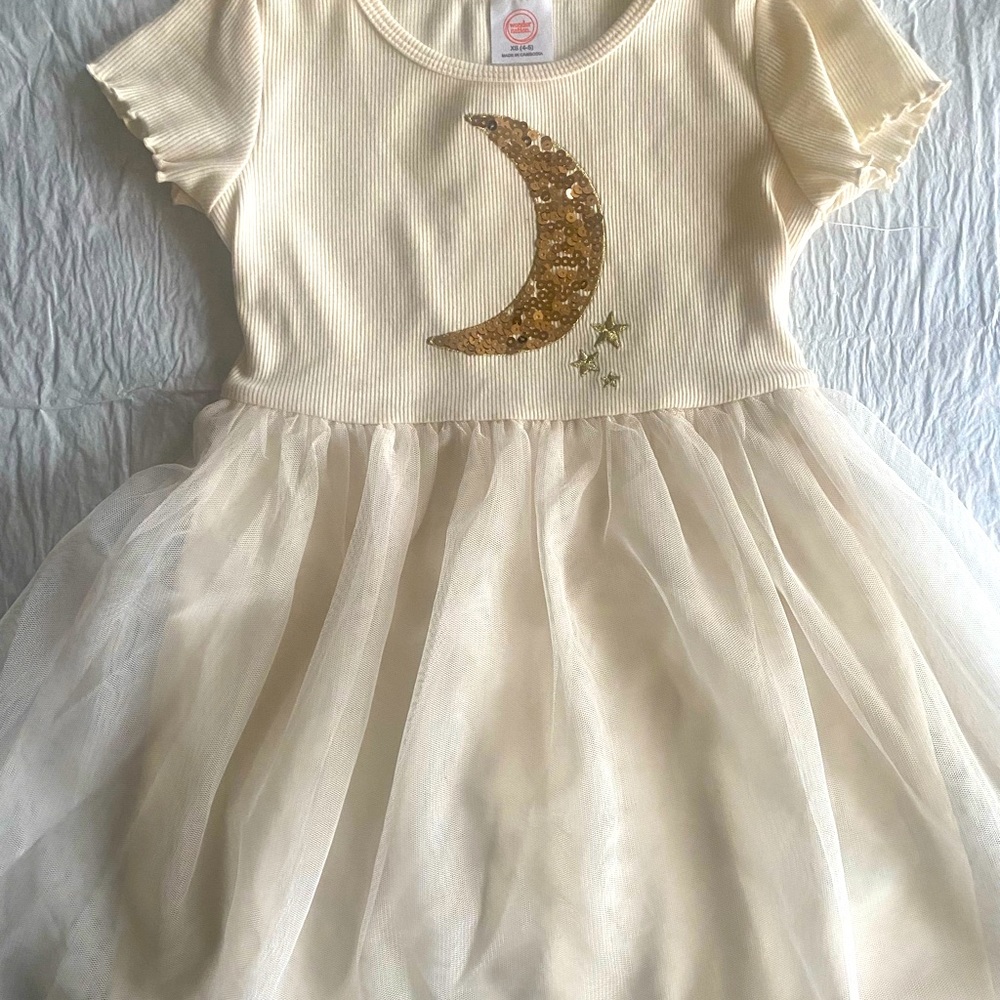 Cream and Gold Cotton and Tulle Dress